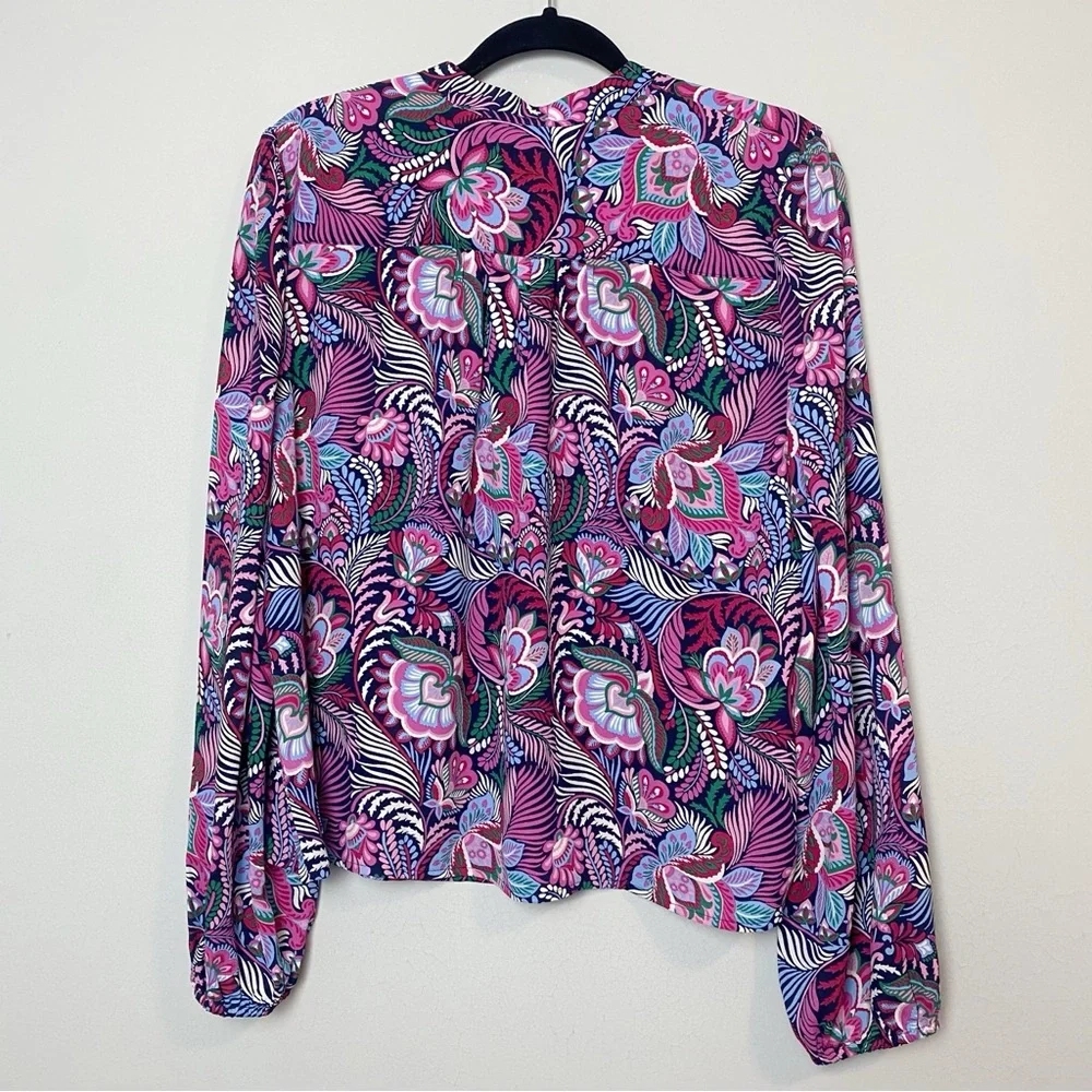 Loft Paisley Multicolor Stand Collar Henley Blouse